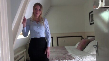German female real estate agent secretary in pantyhose fuck