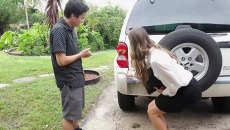 Skinny soccer mom  invites this young lad over for a bit of fun