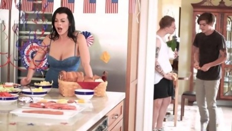 Insolent brunette mom takes double dose of cock on the 4th of July