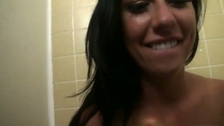 Tiffany Brookes goes wild in the bathroom.