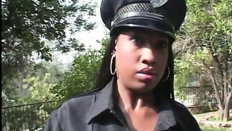 Sexy black whore dressed as cop gets her pussy fucked