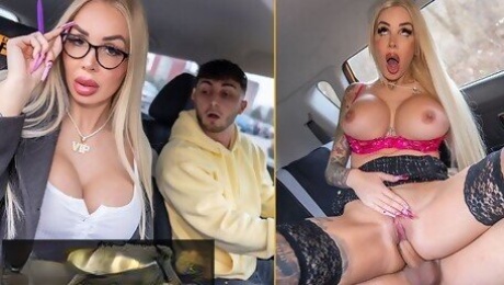 Fake Driving School - Hot Blonde busty MILF takes college age teen on a very special driving test