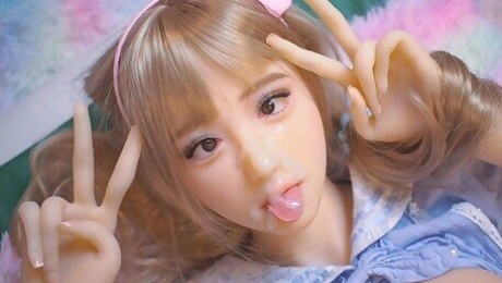 Ahegao facial cum on my cute doll 05