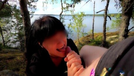 *Pure Chilling* HOT MILF ENJOYS giving MESSY BLOWJOB at the lake, SWALLOW - AvaLeonCouple