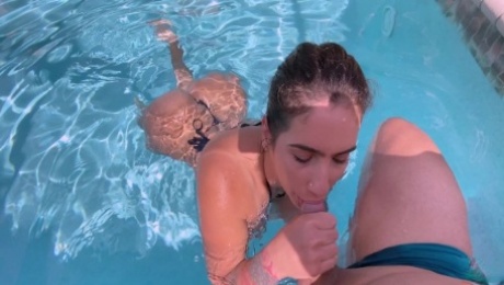 Big Tits MILF ended up sucking her boss dick in the pool and fucking him in the bathroom