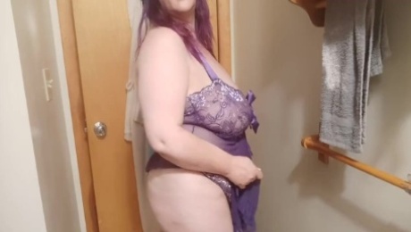 Purple lingerie try on watch my huge natural tits and pawg booty
